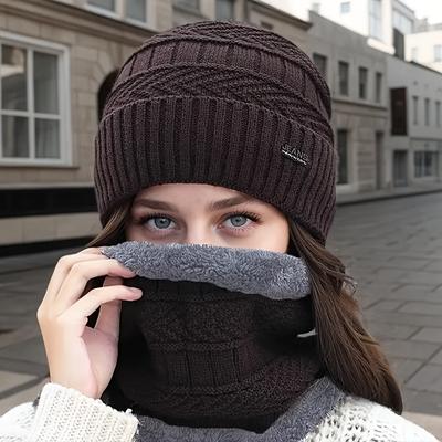 Women Winter Beanie Hat Scarf Thermal Knitted Hat Soft Warm Balaclava Neck Warmer Scarves Caps Winter Ski Mask Hat