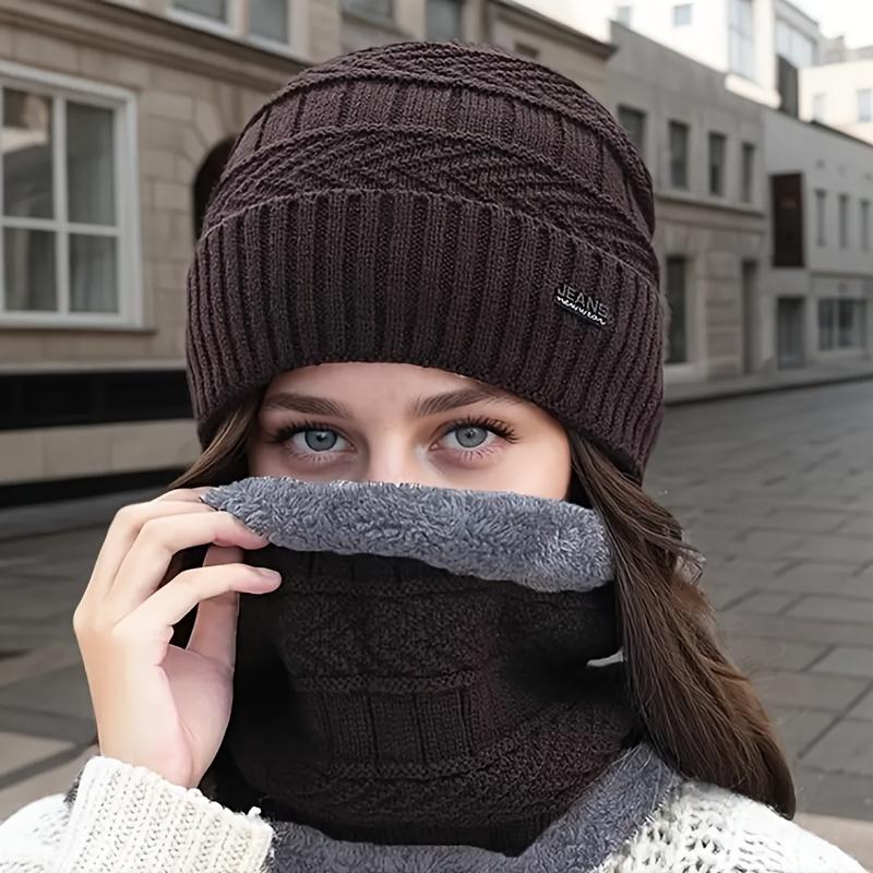 Damen Wintermütze Schal Thermische Strickmütze Weich Warm Sturmhaube Halswärmer Schals Mützen Winter Skimaske Mütze