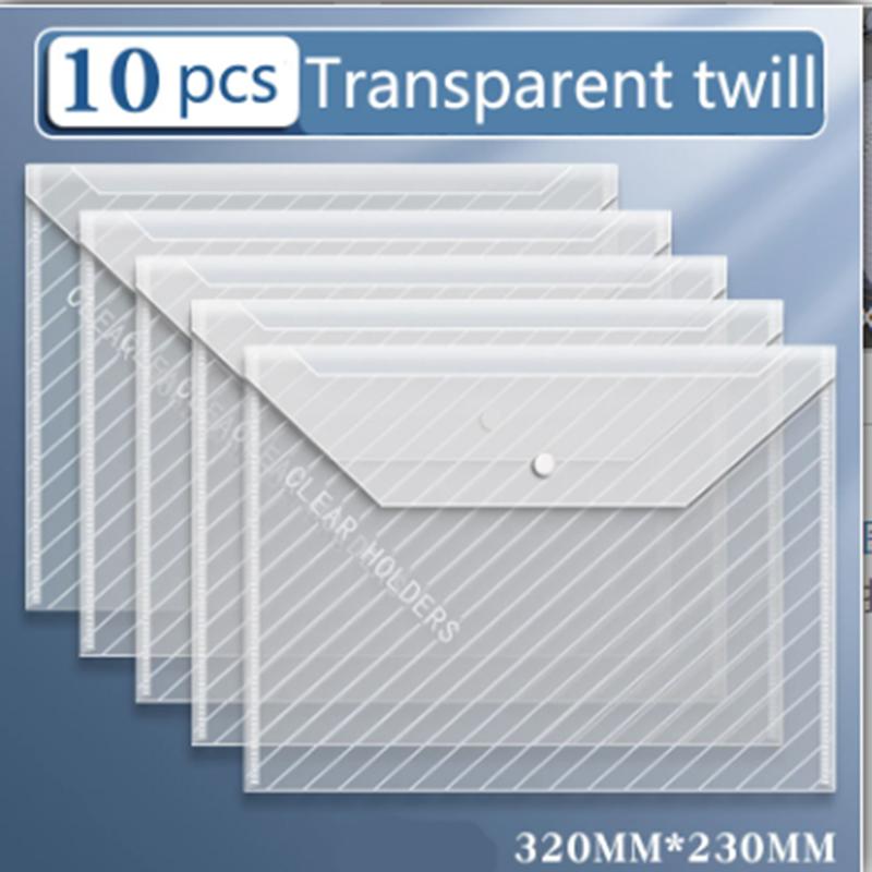 

10pcs A4 File Bag Transparent Plastic Thickened Large-capacity Waterproof Snap-on File and Test Paper Storage Bag
