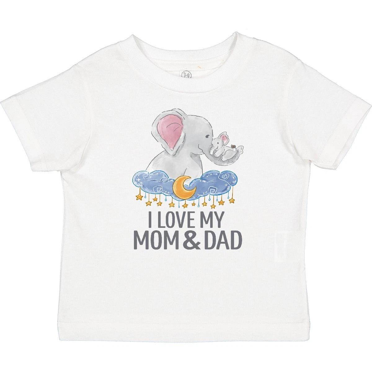 Inktastic I Love My Mom And Dad Cute Elephants In Night Sky Baby T-Shirt Dads Me 100