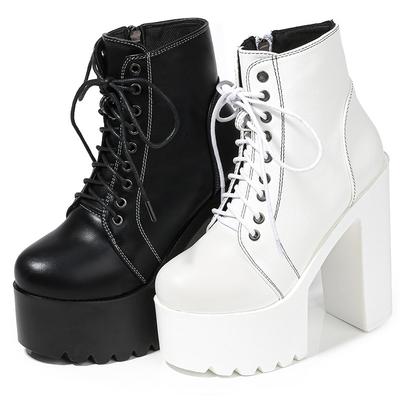 2025 Thick Heel Shoes Autumn New Super High Heel Waterproof 15CM Thick Boots High Lace-up Roman Women's Shoes ZYW-659-15