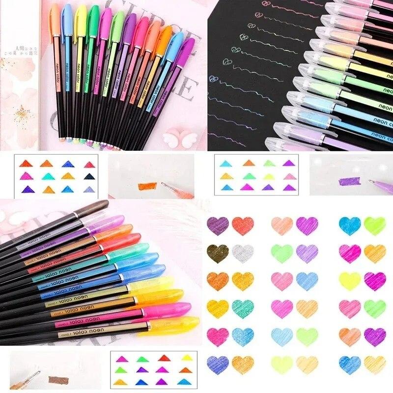 12Pcs Colors Gel Pens and Refills for School Office Coloring Book Journals Drawing Art Markers Pen