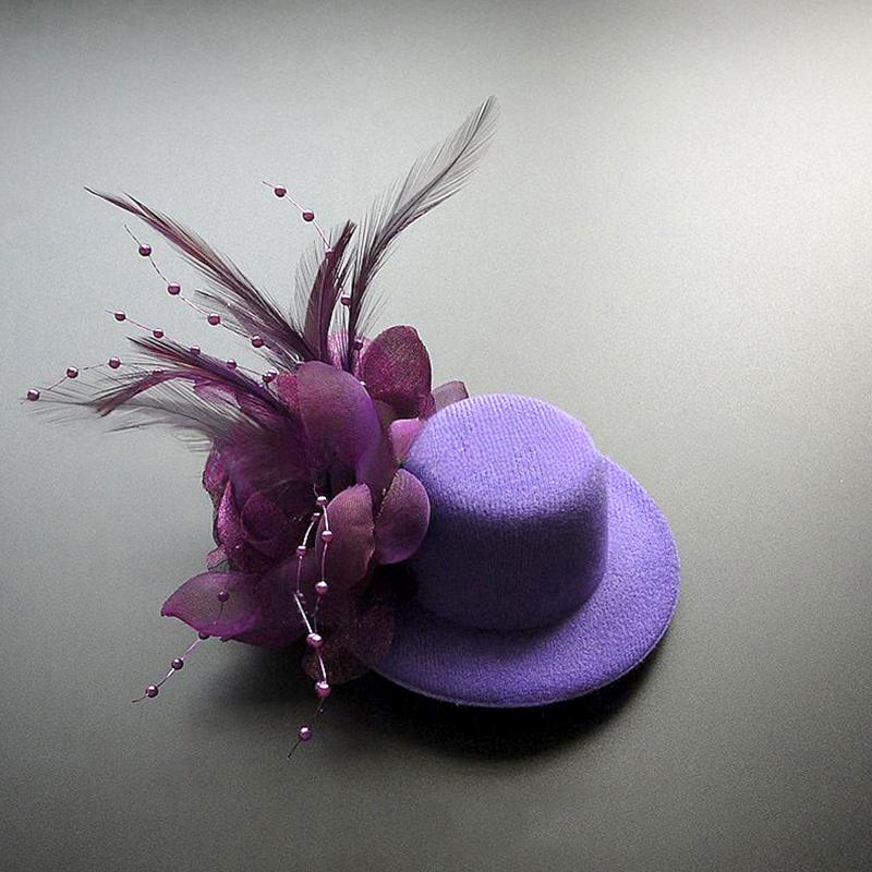 1Pc Hair Clips Hair Accessories Fascinator Hat Girl Flower Feather Children's Pearl Beaded Decor Headwear