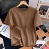 Women's Summer Loose-Fit Crew-Neck Short-Sleeve T-Shirt: Solid Color, Minimalist Design, Belly-Covering Casual Top