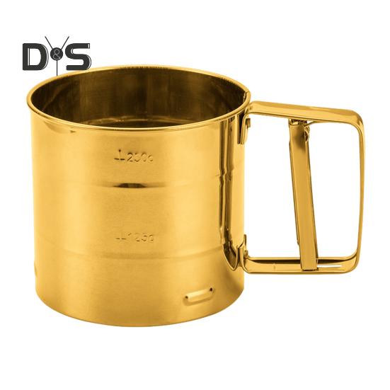 

Мукопросеиватель из нержавеющей стали, мелкоячеистое сито для муки, ручной дизайн, сахарный сито, многоцелевой кухонный инструмент золотистый