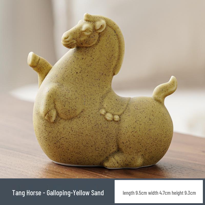 Modern Minimalist Ceramic Rocking Horse Ornament - Cute Green & Pink Tea Pet Decor for Home