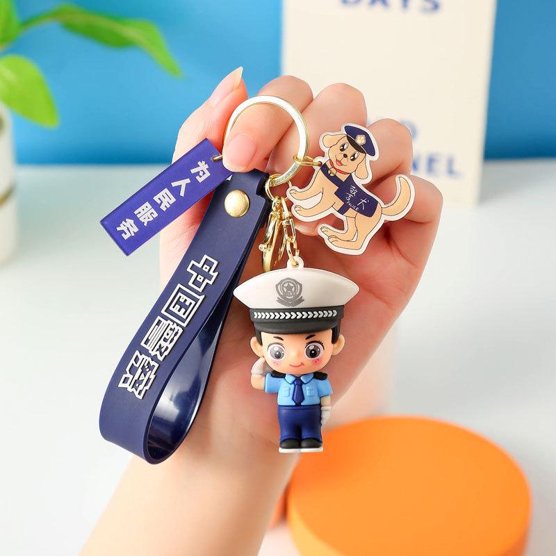 Firefighter Keychain: Cute 3D Traffic Police Pendant, Fashionable Event Gift