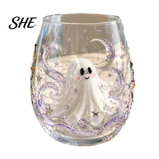 Unique Spooky Glass Halloween Tumbler, Embossed Pumpkin Ghost Cat Bat Drinking Glass, Kitchen Counter Decor Stemless Beverage Cups, Seasonal Drinkware