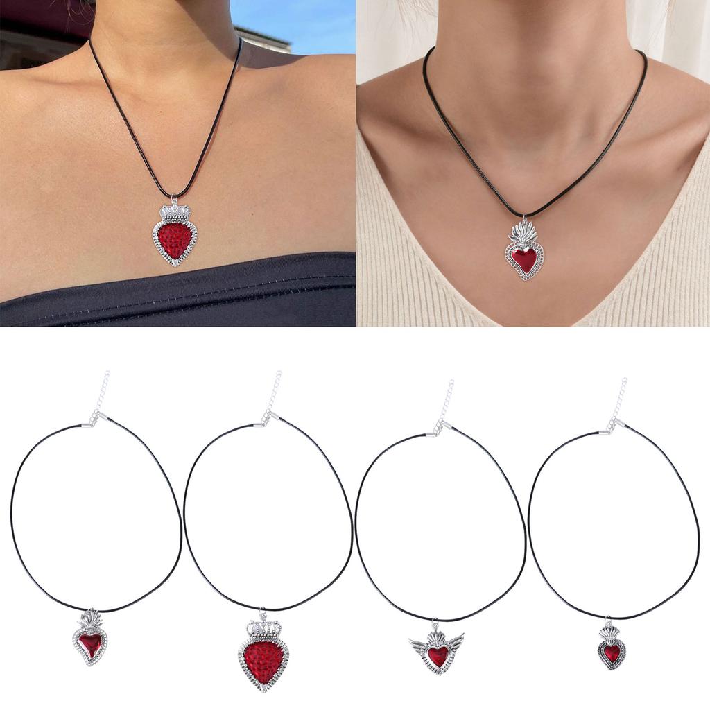 Gothic Style Sacred Heart Necklace Personalized Scared Heart Pendant Neck Chain Delicate Collarbone Chain Accessory