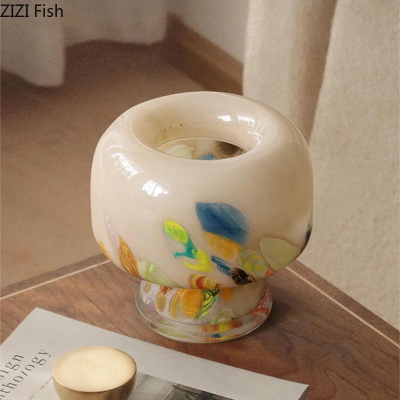 Creative Painted Glass Vase Mushroom Shaped Floral Vases Table Decoration Flowers Arrangement Plant Pots Room Aesthetic Decor