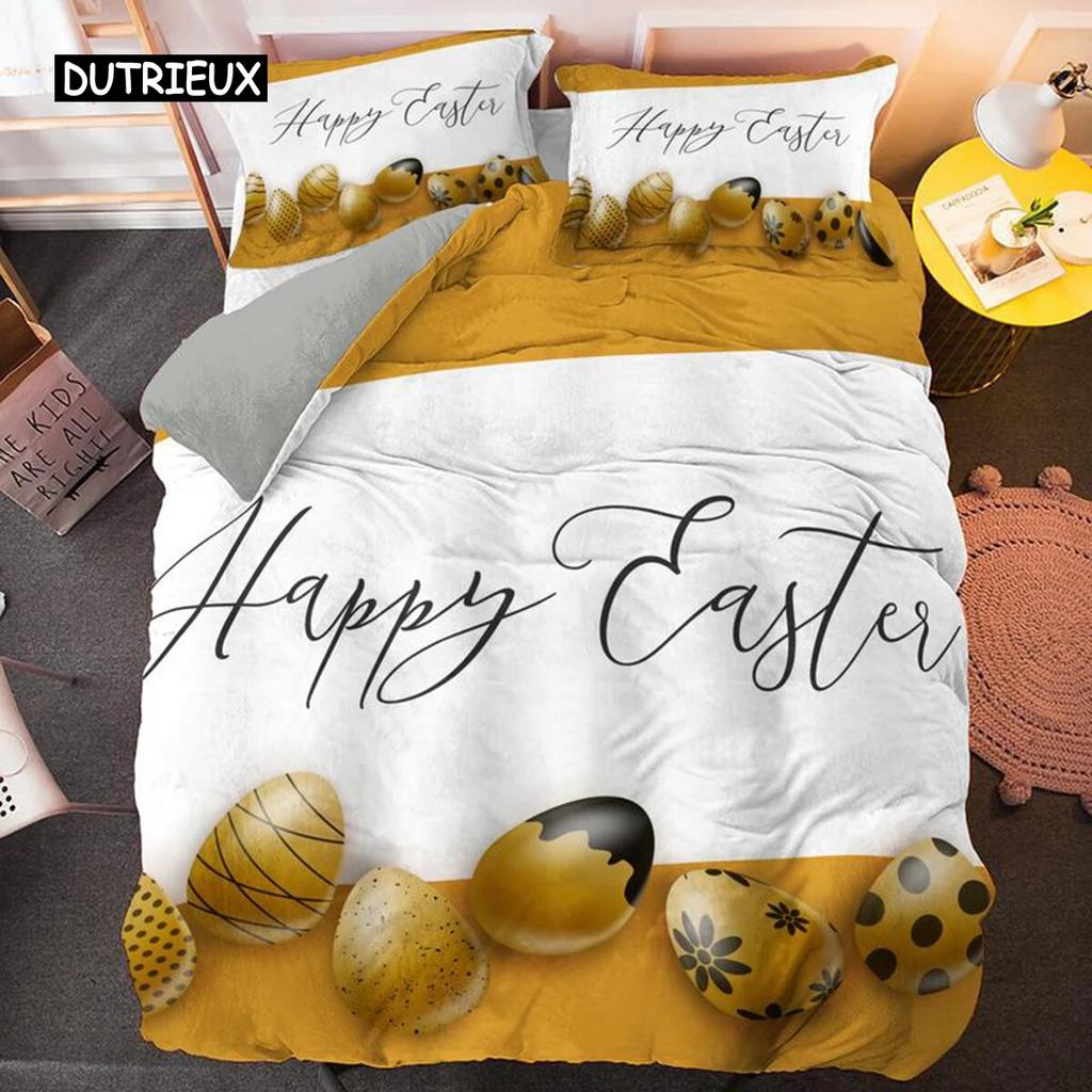 Easter Duvet Cover Set Microfiber Colorful Egg Bedding Set for Boys Girls Easter Theme Comfortable Queen King Size Quilt Cover