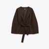 ZA Womens Fall Belted Blazer Solid Color V-Neck Long Sleeve Office Workwear
