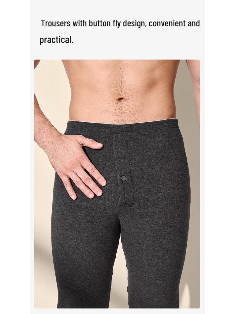Men's Extra Thick Fleece-Lined Mulberry Silk Wool Long Johns for Autumn and Winter - Warm, Seamless Base Layer Pants