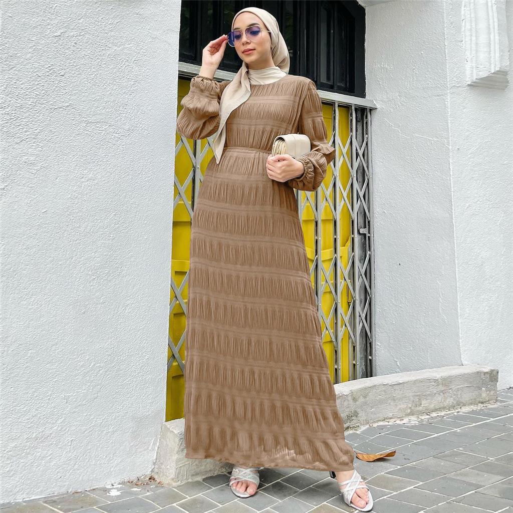 M217#6: Multi-color Muslim Women's Middle Eastern Chiffon Long Dress - New Malaysian Pleated Robe Design