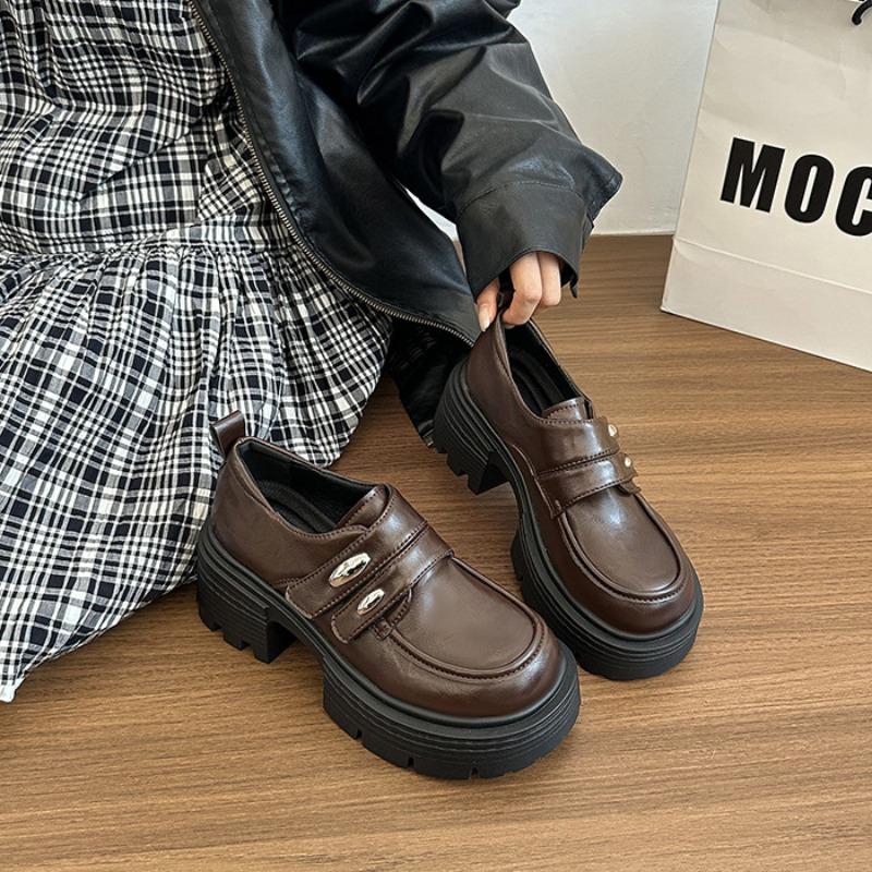 Retro Loafer Single Shoes Women's Spring and Autumn New Thick-soled Thick High-heeled Small Mary Jane Small Leather Shoes