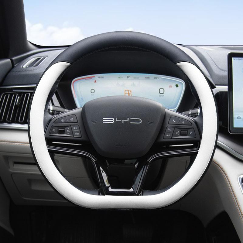 Nappa Leather Car Steering Wheel Cover BYD Song Plus Frigate 07 Qin Han EV Tang DMI Anti-slip Universal 38cm