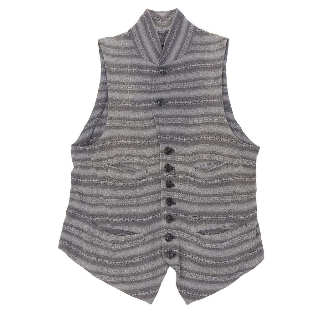 NUMBER (N)INE Men's Cashmere Cotton Vest, Birds Period, Gray, Size 2, S08-NJ005B, 08 Stainless Steel Best 2 GrayUsed