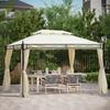 Garden Gazebo, 4 x 3 m, Double Roof, Anti-UV Steel, 400 x 300 x 280 cm, Cream