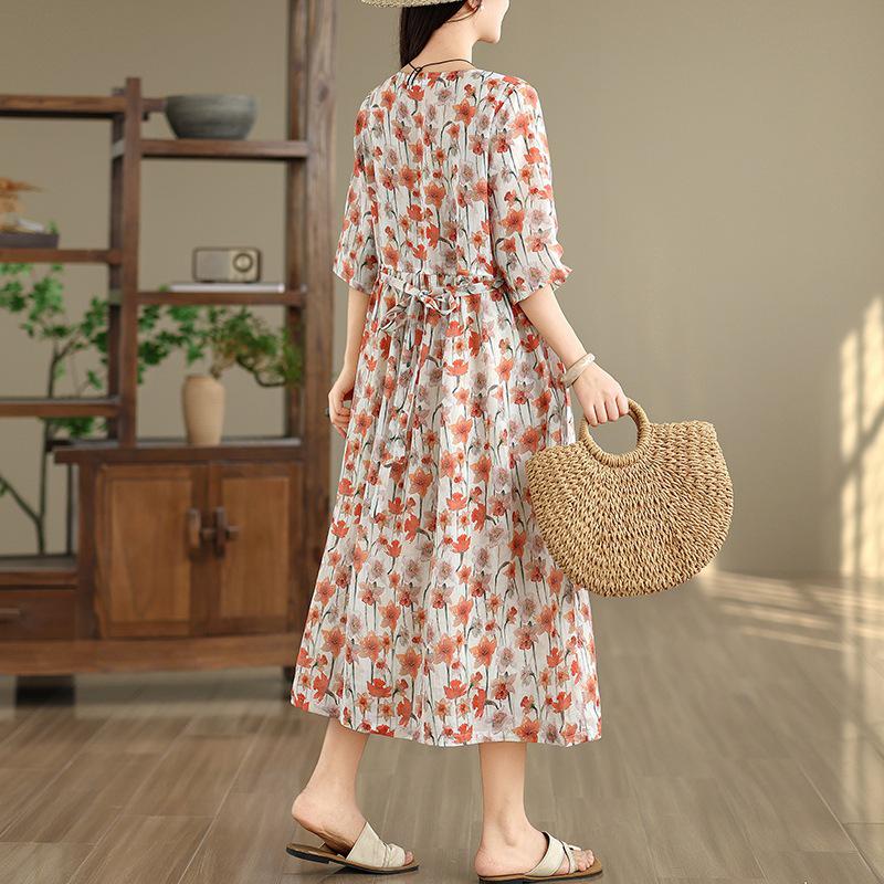 2026 Retro-Blumenmuster Sommerkleid - Elegantes langes Damenkleid