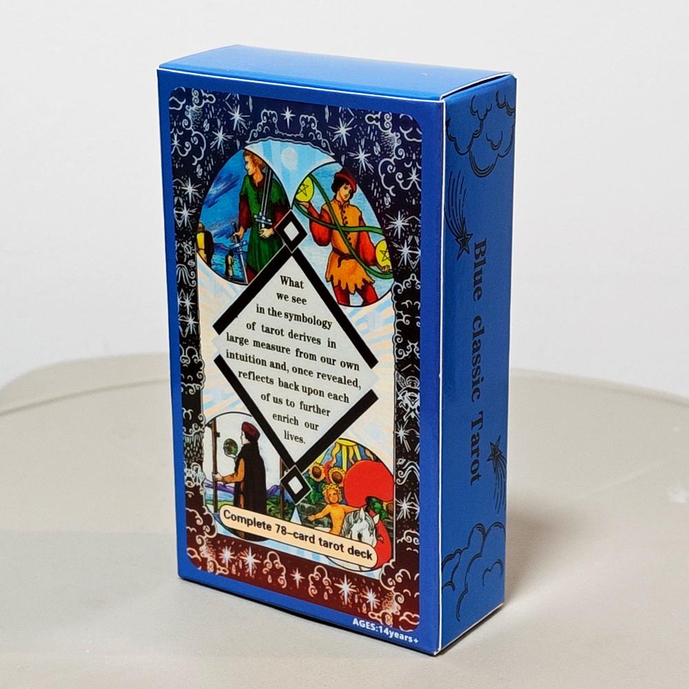 Blue Classic Tarot Deck 10.3*6cm - 78 Cards Traditional Waite Imagery with Celestial Mandala Back, Unique Starry Border Design