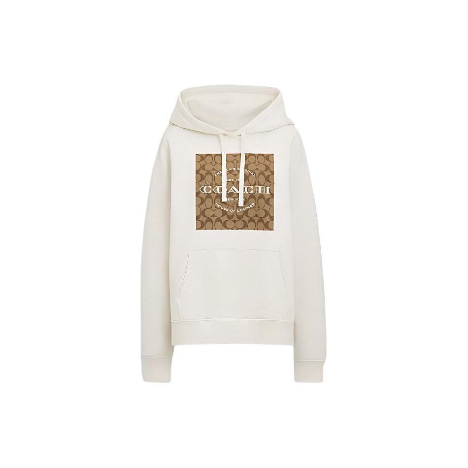 Coach Square SS24 Letter Print Hooded Pullover Long Sleeve Sweatshirt Women sweatshirt White CR039-WHT S