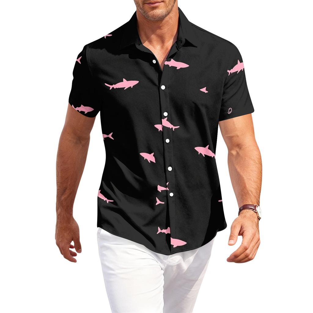 Men's Casual Loose Fit Short Sleeve Hawaiian Shirt Lightweight Breathable Button Down Beach Shirt with Tropical Palm Tree and Shell Print