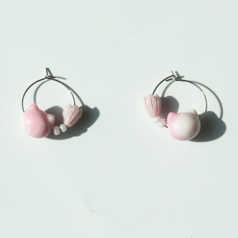 

LOVUEE Pink Kitty with Pink Tulip Earrings Pink Kitty