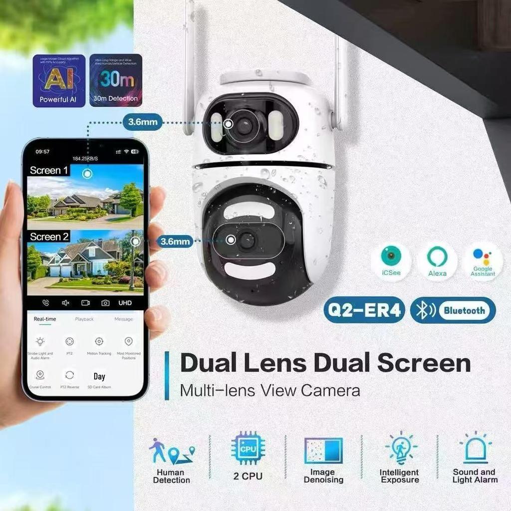 iCSee Dual-Lens HD WiFi Smart Camera, 360° Full-Color Night Vision Security Monitoring