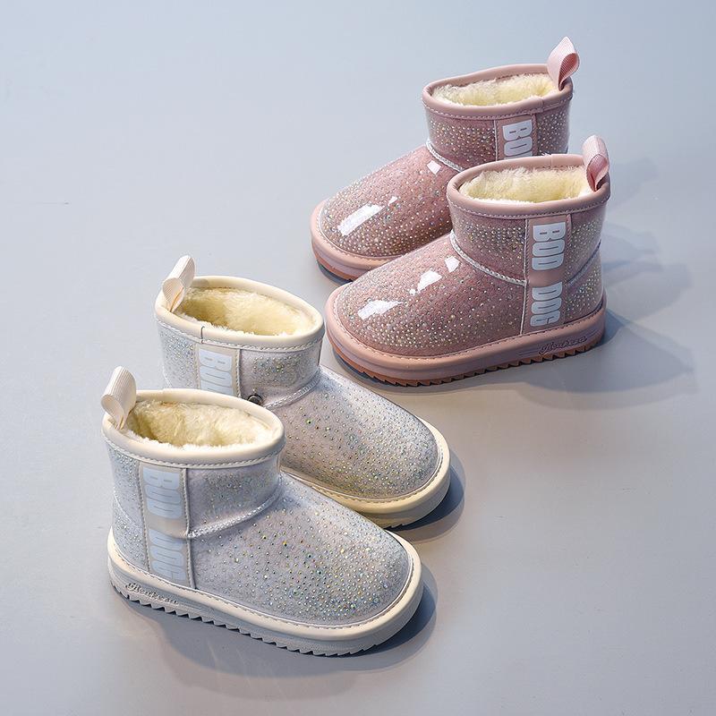 Kinderschuhe Luxus Designer Mädchen Junge Mode Wasserdichtes Obermaterial Schneestiefel Marke Baby Dickes Plüsch Knöchelhoch Warme Winterstiefel