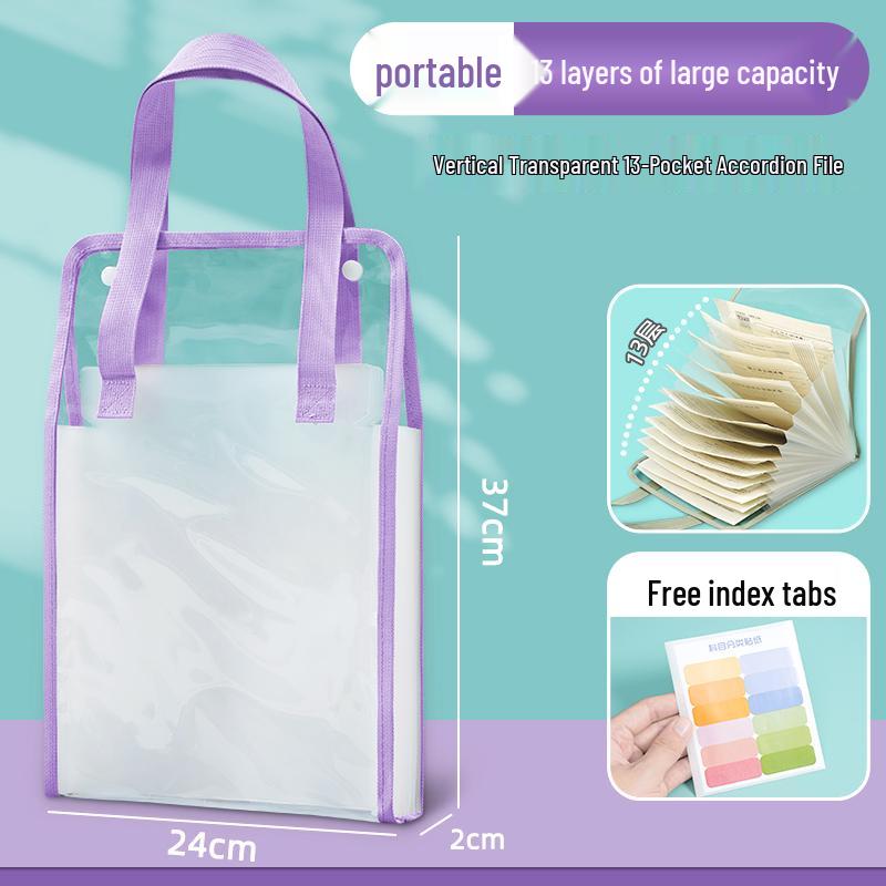 A4 Transparent 13-Layer Accordion Folder with Large Capacity and Subject Dividers