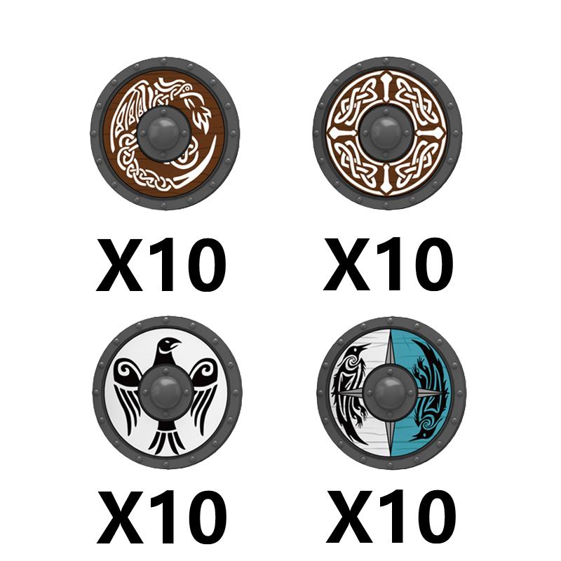 Medieval Military Solider Figure Weapon Accessory Sets Building Blocks Crusader Knight Armor Warrior Shield Sword Flag Brick Toy