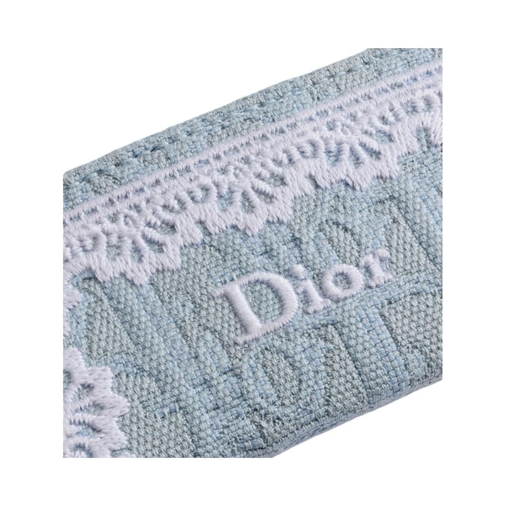 Dior Oblique Freesia Letter Embroidery White Lace Detail Cotton Blend Calfskin Card Holder Women accessories Light-Blue S2400PUKL-M259