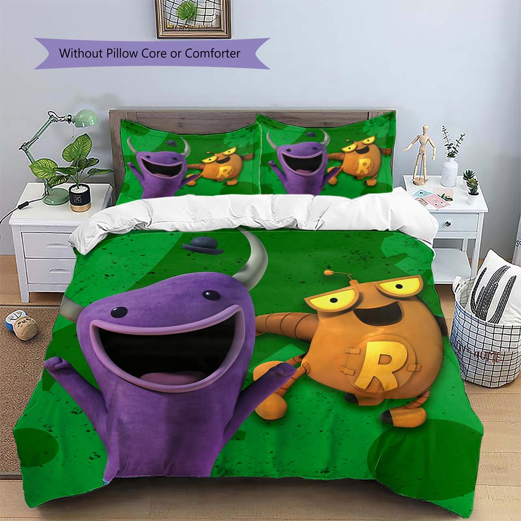 Loba and Purple Monster Pattern Bedding Quilt Set Home Decoration Gift (1 * duvet cover + 2 * pillowcase without core)