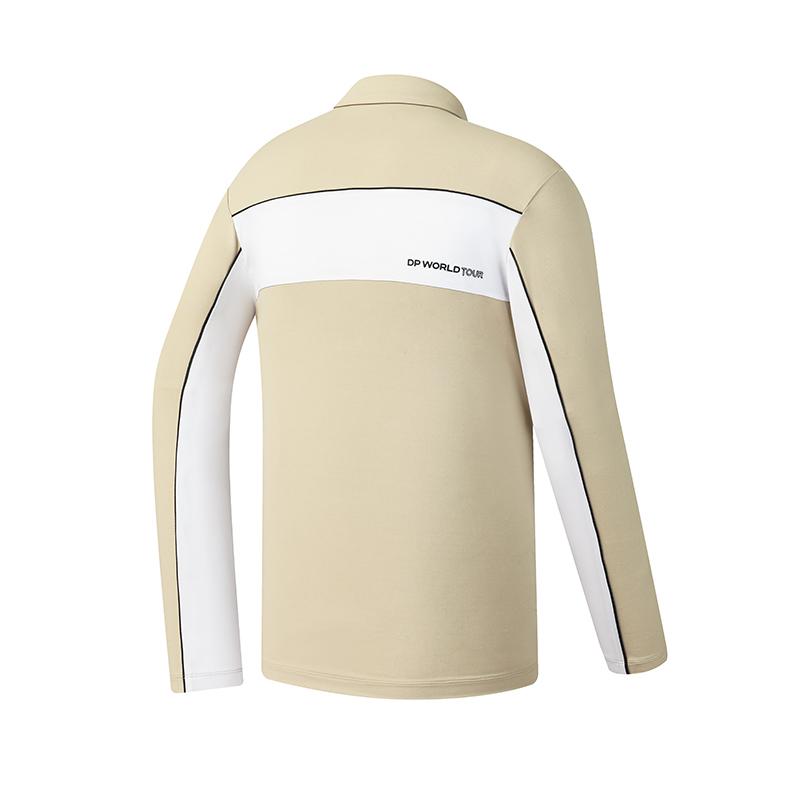 FILA Golf Series Fashion Simple Classic Sports Training Golf Versatile Comfortable Knitted Long Sleeve Polo Shirt Men tops Millet-Beige A11M615207FBG