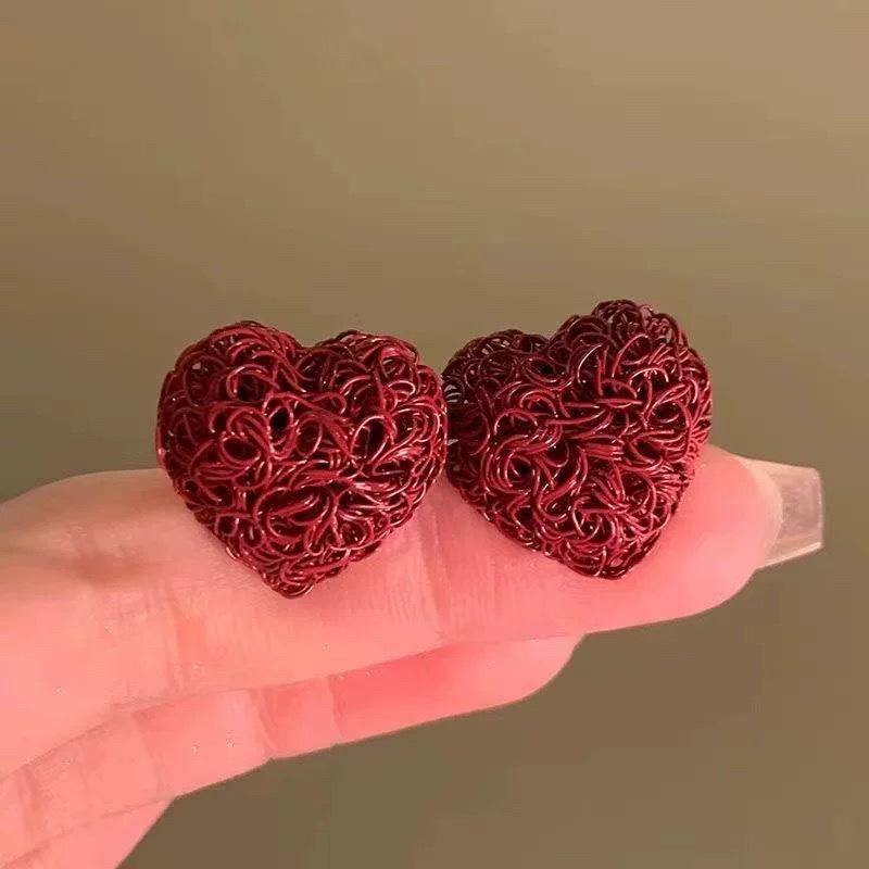 Cercei Ancola Roșu Argintiu Geometrici cu Picătură de Ulei - Modă Retro Manșete de Urechi High-End pentru Femei