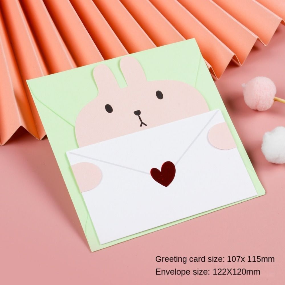 6PCS Bear Rabbit Blessing Thank Envelope Ins Cartoon Greeting Card Valentine's Day Gifts