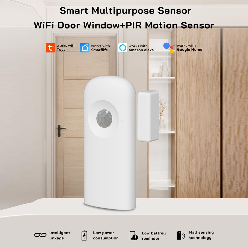 WiFi Door Window Senor with PIR Motion Sensor Support APP Notifications Status Records Home Device NaIntelligence Linkage for Home Alarm System