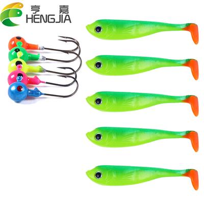 5 sztuk miękkie przynęty przynęty zestaw 6.5cm-3g DIY główka jigowa Jig Fish T Tail przynęta na okonia morskiego sprzęt wędkarski