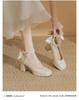 2024 New Red Bow Pearl Mary Jane Platform Waterproof Lolita Heels for Women Chunky Wedding Shoes Single Shoe