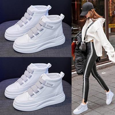 Zapatos blancos de caña alta para mujer, versión coreana, zapatos de suela gruesa para mujer, zapatos de estudiante con bizcocho, zapatos para correr para mujer, talla grande