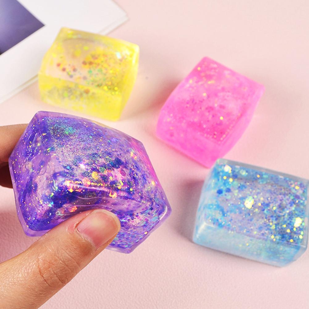 Giocattolo Antistress Cubo di Maltosio da Spremere D ecompressione Piccoli Cubetti di Ghiaccio Antistress Rimbalzo Lento Luce Polare Colorato Spremere Blocco in TPR