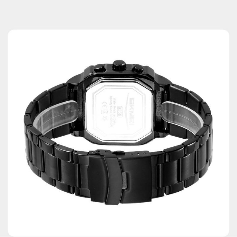 Skmei Luxury Stainless Steel Square Men Watch Chronograph Luminous Quartz Wristwatches Small Dial Work Male Waterproof Clock