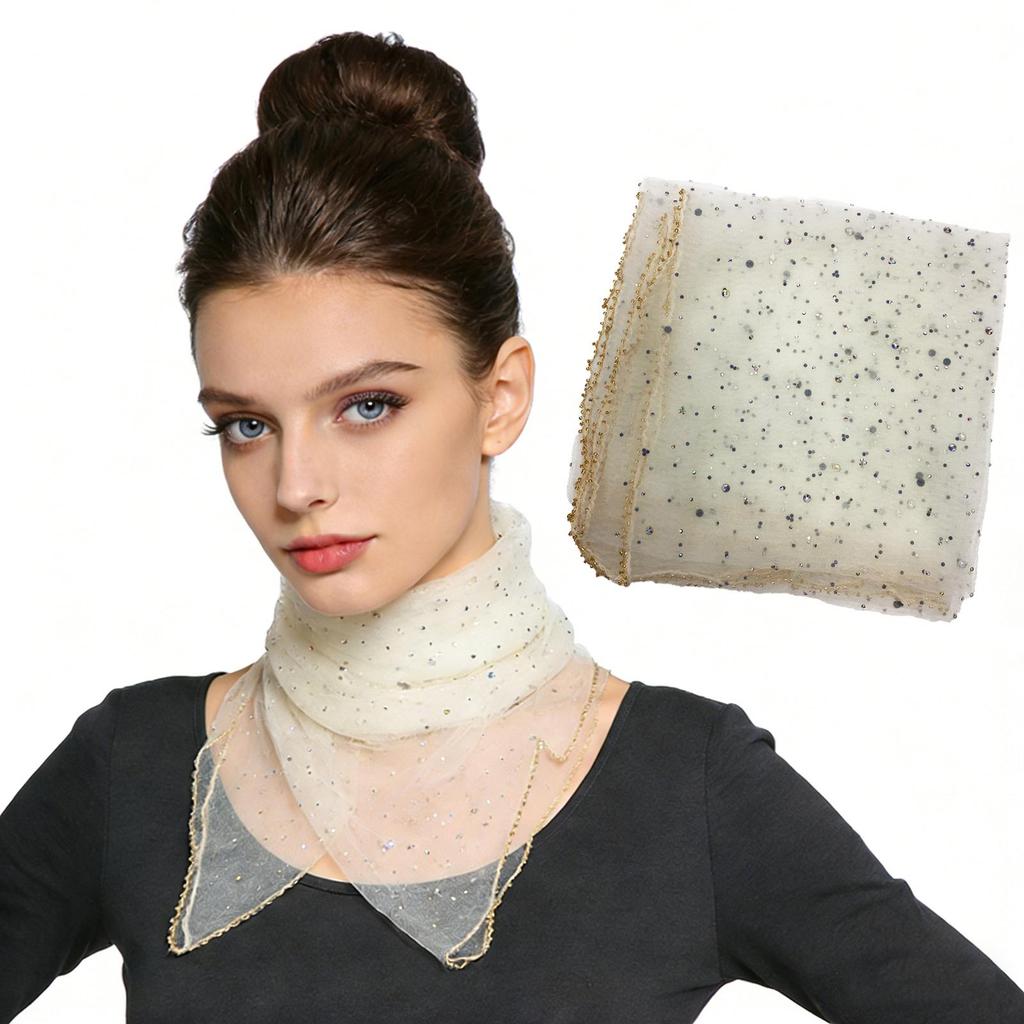 80cm Glitter Rhinestone Square Scarf, Sparkly Mesh Head Wrap for Women