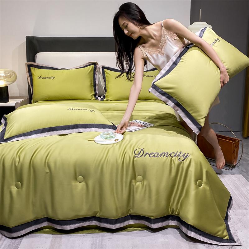 Digital Wide Edge Washed Silk Like Ice Silk Embroidery Tencel Summer Quilt Four Piece Set Air Conditioner Cool Summer Quilt