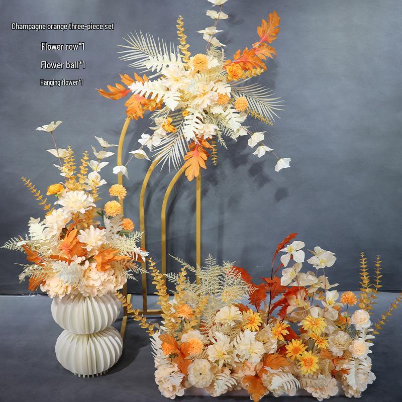 Champagne Aisle Flower Row for Chinese Wedding Stage Decor - Artificial Wedding Flowers