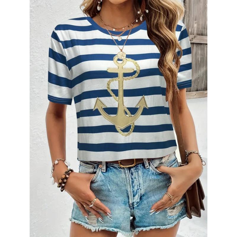 Summer Harajuku Inverted Hook Printed Women's Commuting Elegant Short Sleeves T-Shirts Women’s