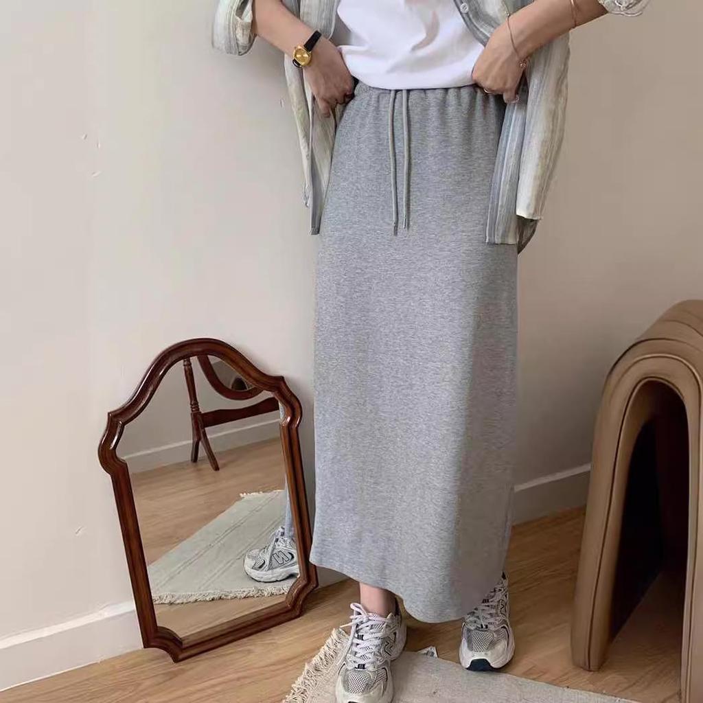 Women's High Waist Lace-Up Skirt: New Spring/Autumn Style, Casual A-Line Drape, Medium-Length with Hip Split Design.