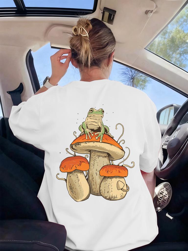 Mushroom Dark Academia Frog Printing TShirts Women Basics Soft Short Sleeve Tops Loose ONeck T Shirts Summer Womans Clothes