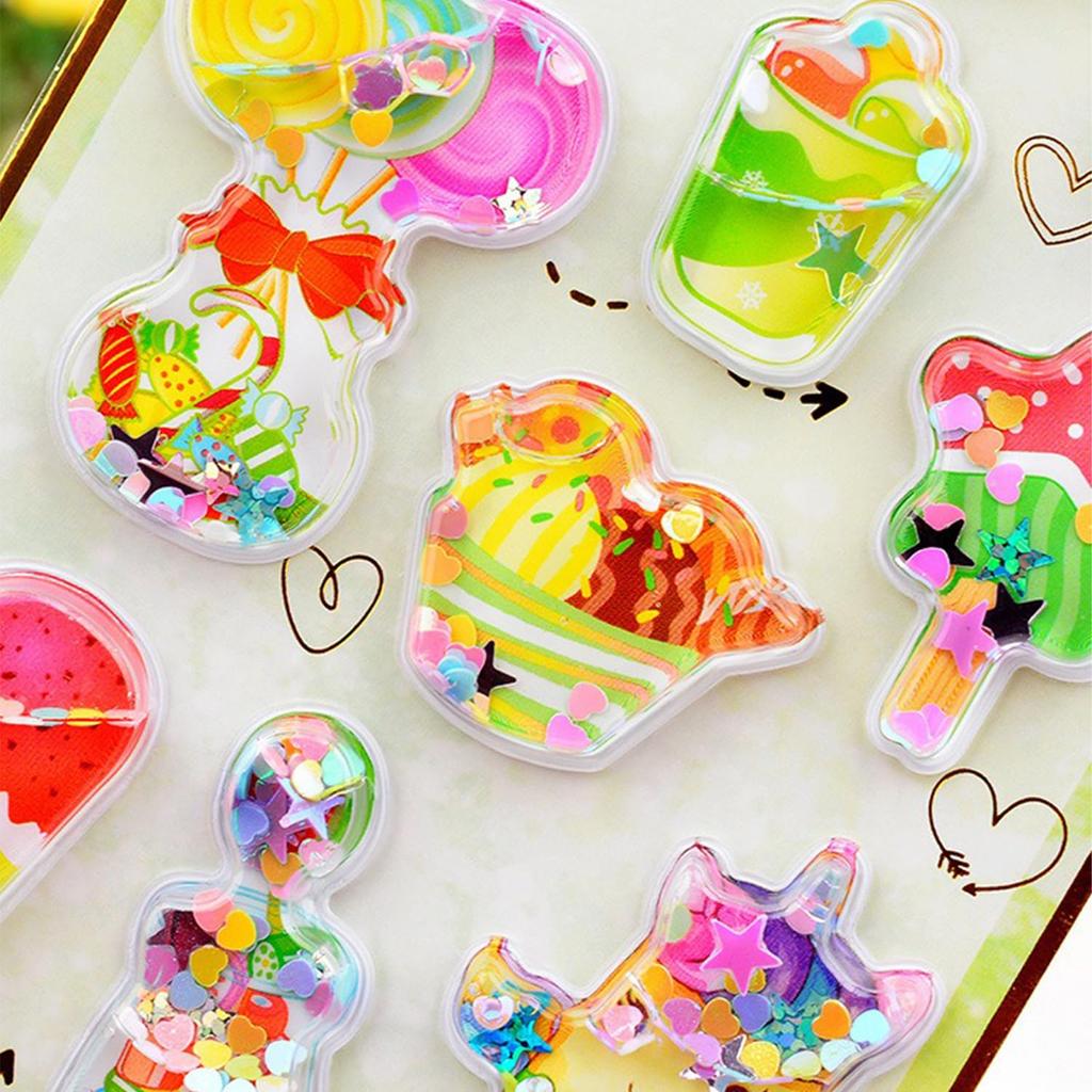 3D Cute Sequined Animal and Character Set of Perfect for Smartphone Water DIY Creative Gifts for Kids Set of Water-filled Puku-Puku Stickers,