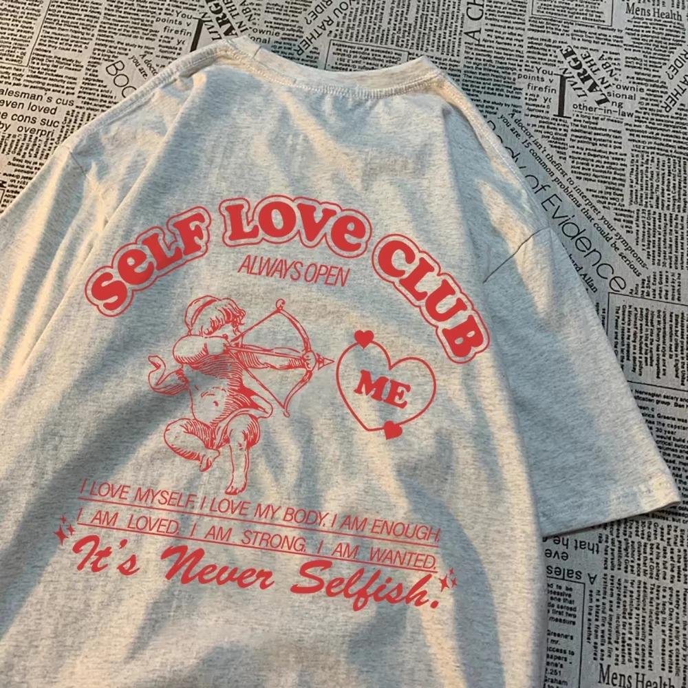 Self Love Club Always Open Me T Shirts Man Hip Hop Summer New T Shirt Vintage O-Neck Streetwear Personality Summer Clothing Men
